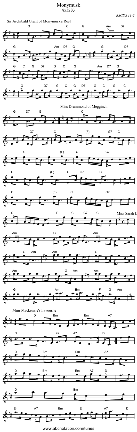 Monymusk - staff notation