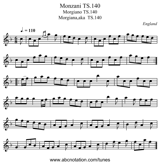 Monzani TS.140 - staff notation