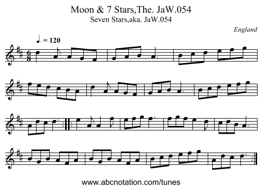 Moon & 7 Stars,The. JaW.054 - staff notation