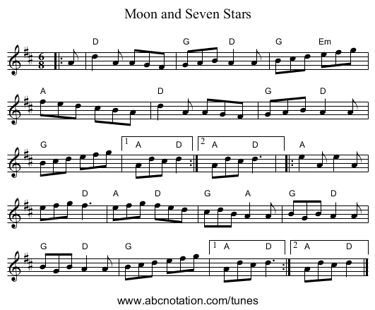 Moon and Seven Stars - staff notation