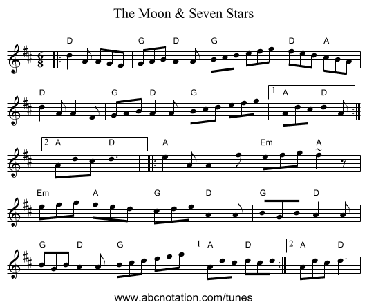 Moon & Seven Stars, The - staff notation