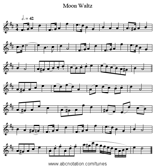 Moon Waltz - staff notation