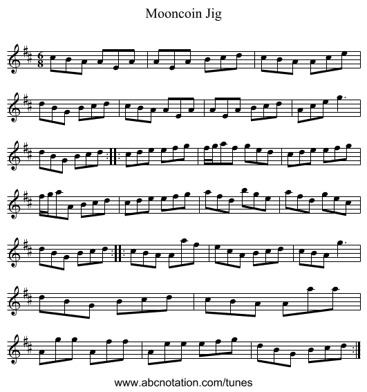 Mooncoin Jig - staff notation