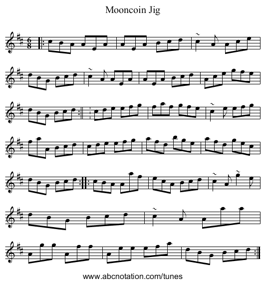 Mooncoin Jig - staff notation