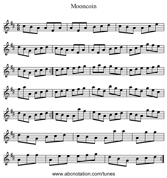 Mooncoin - staff notation