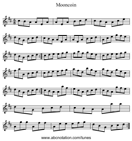 Mooncoin - staff notation