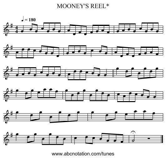 MOONEY'S REEL* - staff notation