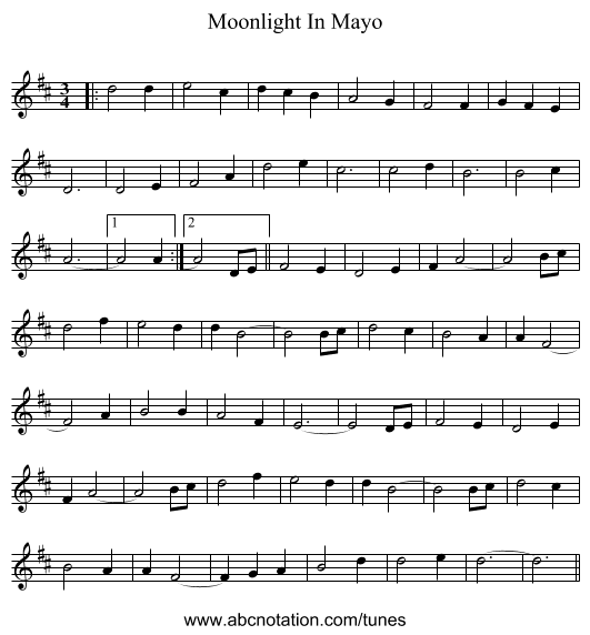 Moonlight In Mayo - staff notation