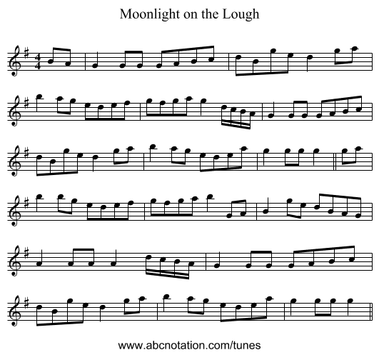 Moonlight on the Lough - staff notation