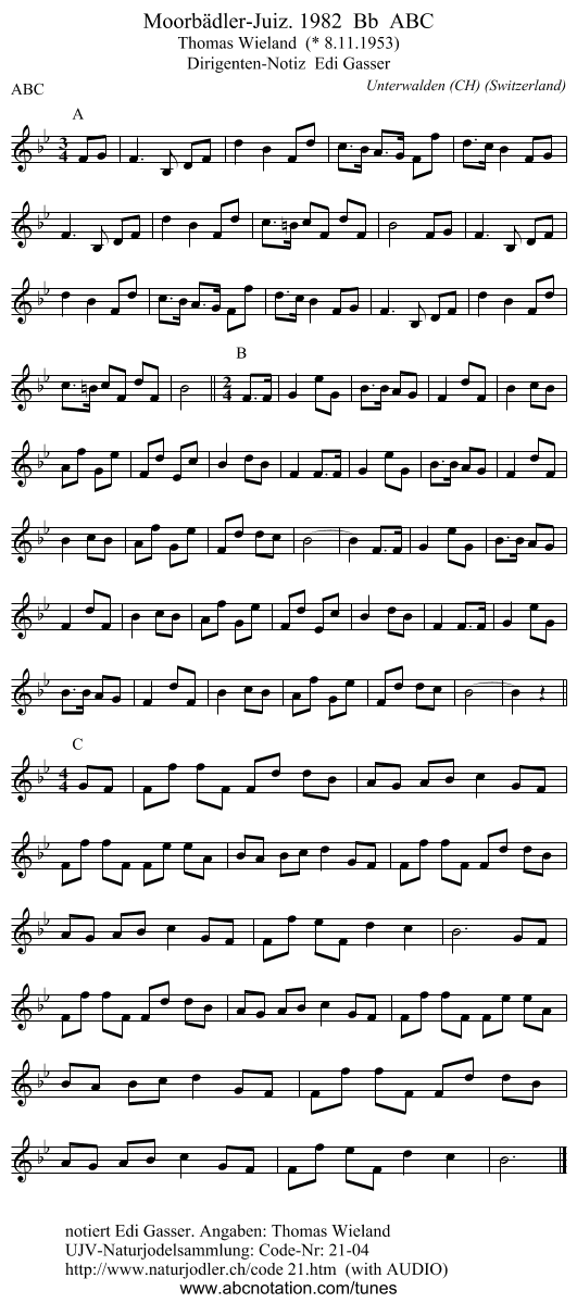 Moorbädler-Juiz. 1982 Bb ABC - staff notation