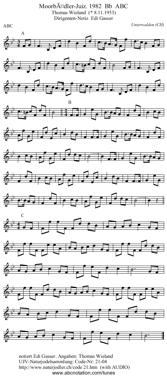 MoorbÃ¤dler-Juiz. 1982  Bb  ABC - staff notation
