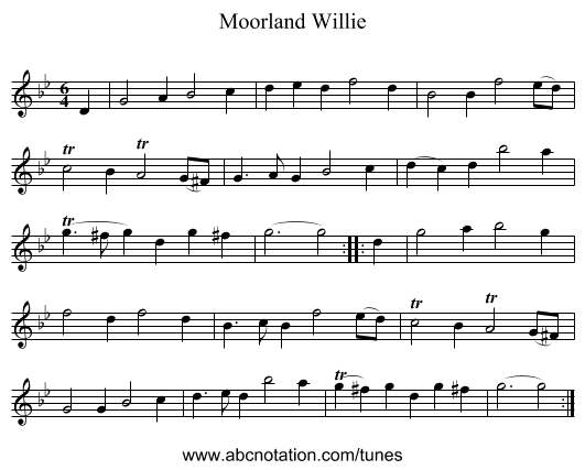 Moorland Willie - staff notation
