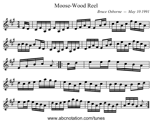 Moose-Wood Reel - staff notation