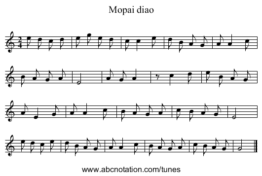 Mopai diao - staff notation