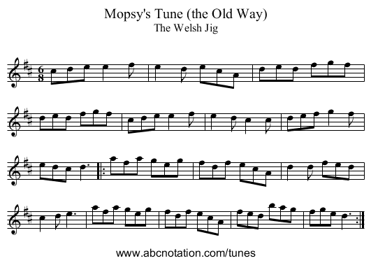 Mopsy's Tune (the Old Way) - staff notation