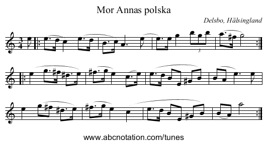 Mor Annas polska - staff notation