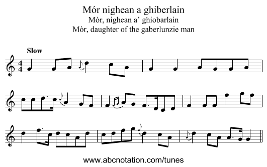 Mór nighean a ghiberlain - staff notation