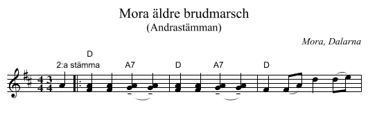 Mora äldre brudmarsch - staff notation