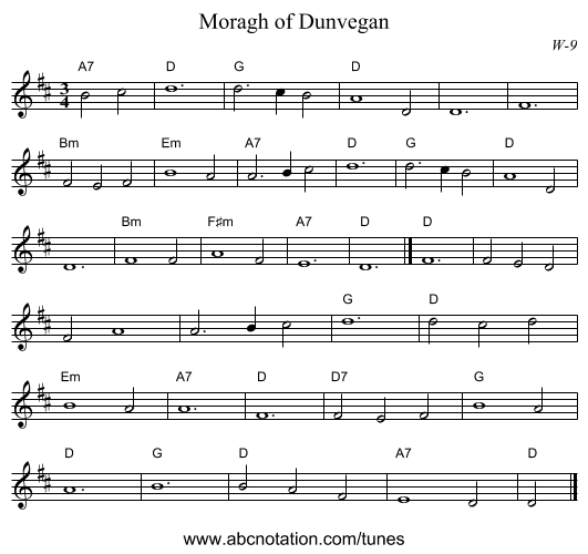 Moragh of Dunvegan - staff notation