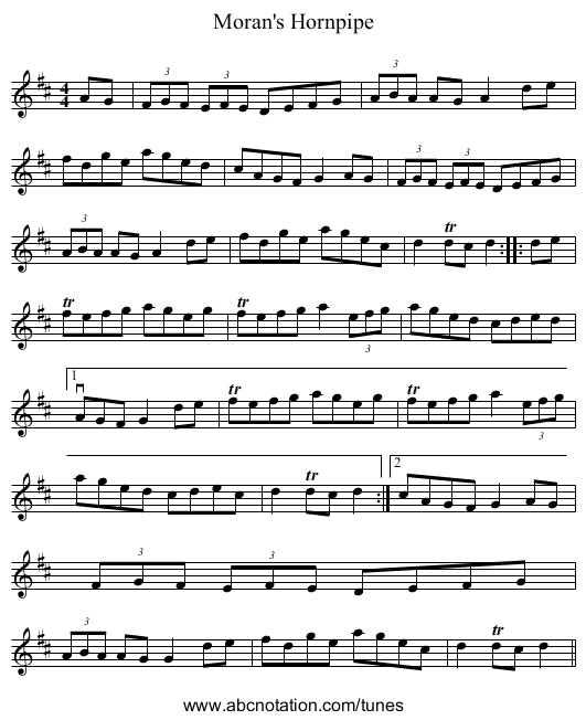 Moran's Hornpipe - staff notation