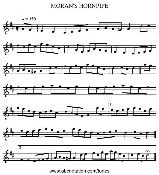 MORAN'S HORNPIPE - staff notation