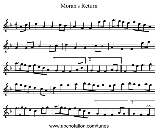 Moran's Return - staff notation