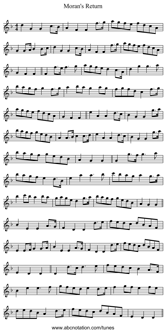 Moran's Return - staff notation