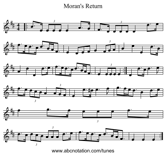 Moran's Return - staff notation