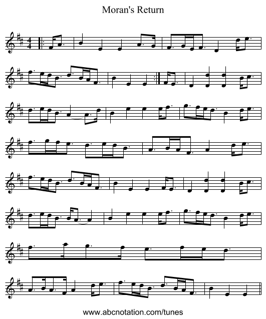 Moran's Return - staff notation
