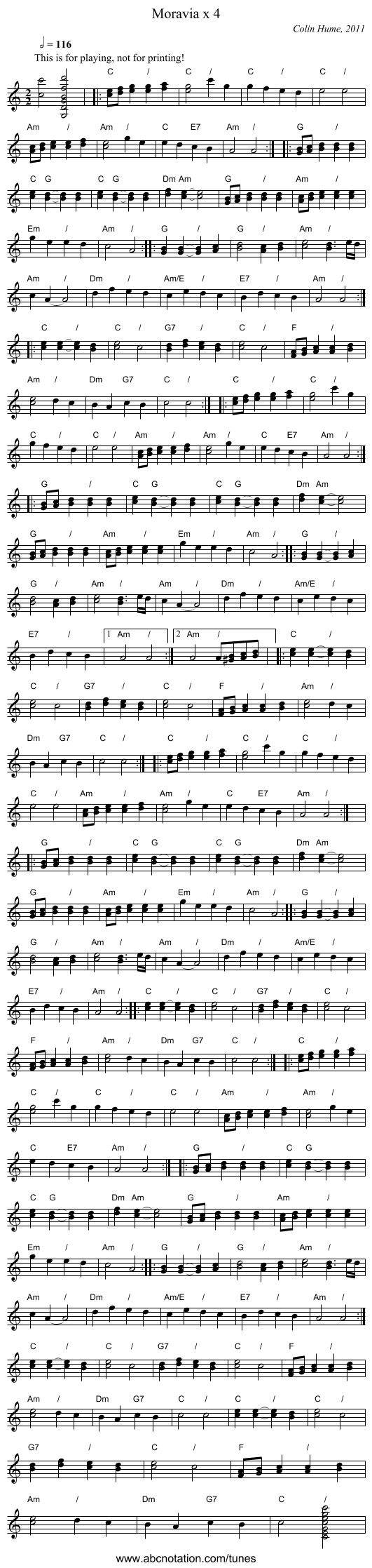 Moravia x 4 - staff notation