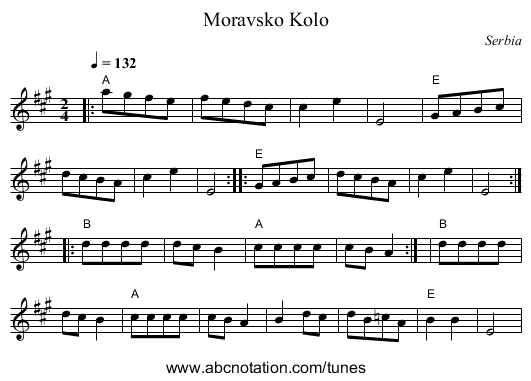Moravsko Kolo - staff notation