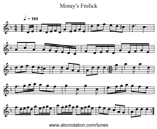 Moray's Frolick - staff notation