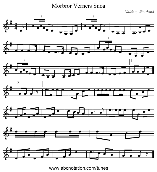 Morbror Verners Snoa - staff notation