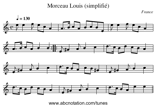Morceau Louis (simplifié) - staff notation