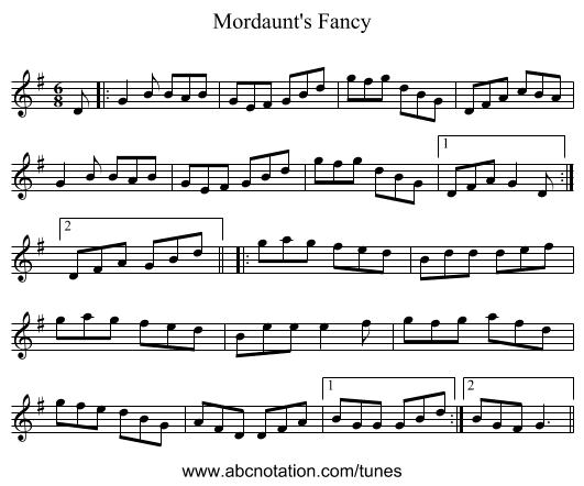 Mordaunt's Fancy - staff notation