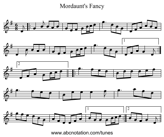 Mordaunt's Fancy - staff notation