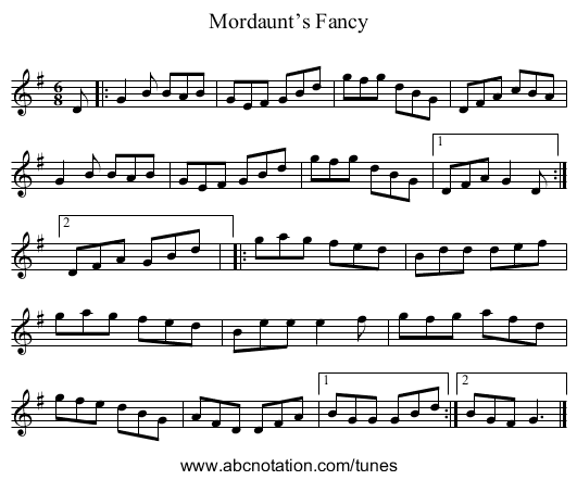 Mordaunt’s Fancy - staff notation