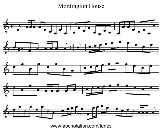 Mordington House - staff notation