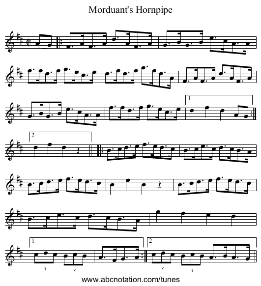 Morduant's Hornpipe - staff notation