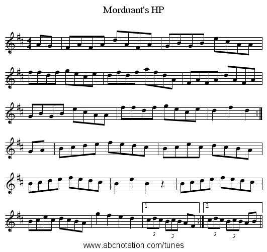 Morduant's HP - staff notation