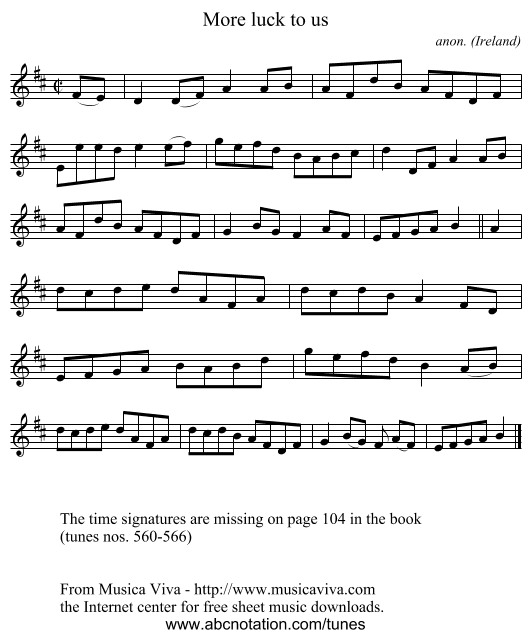 More luck to us - staff notation