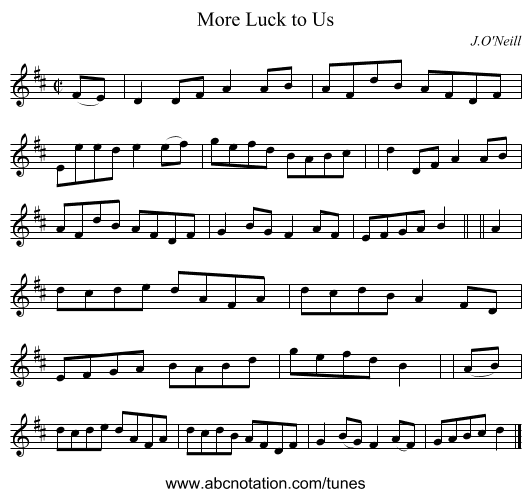 More Luck to Us - staff notation