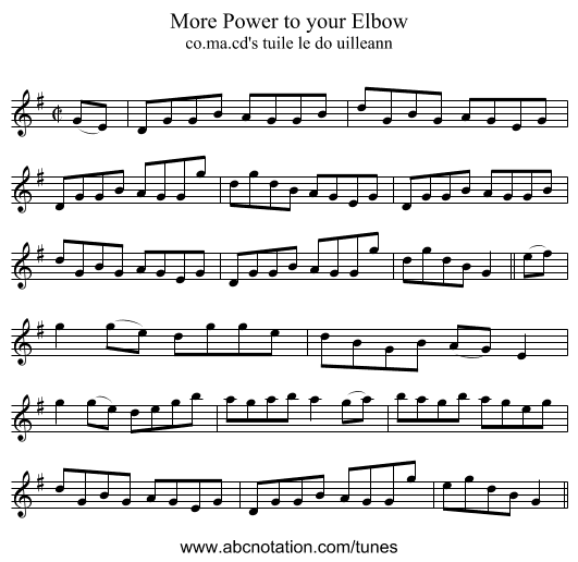 More Power to your Elbow - staff notation