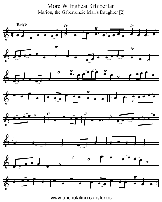 More W Inghean Ghiberlan - staff notation