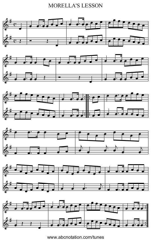 MORELLA'S LESSON - staff notation