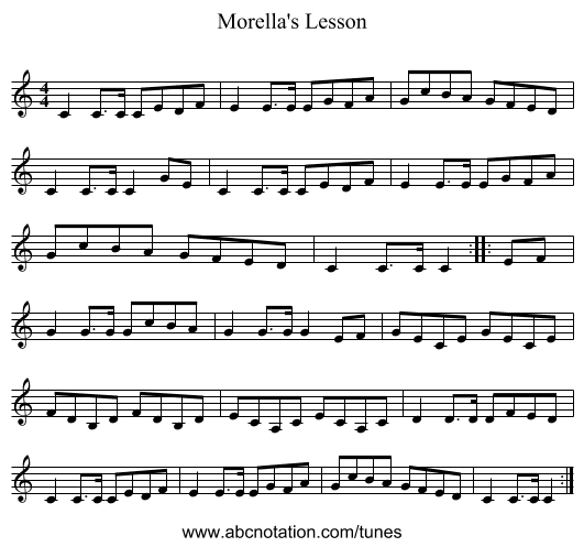 Morella's Lesson - staff notation