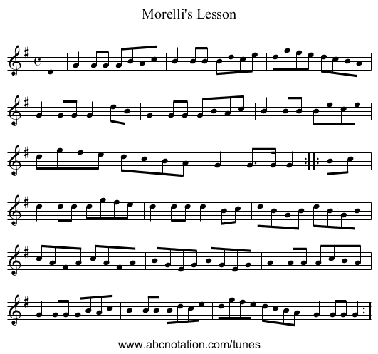 Morelli's Lesson - staff notation