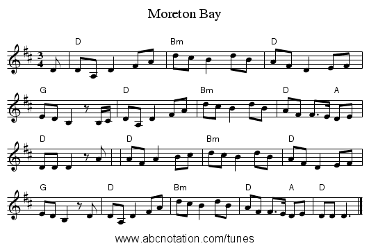 Moreton Bay - staff notation