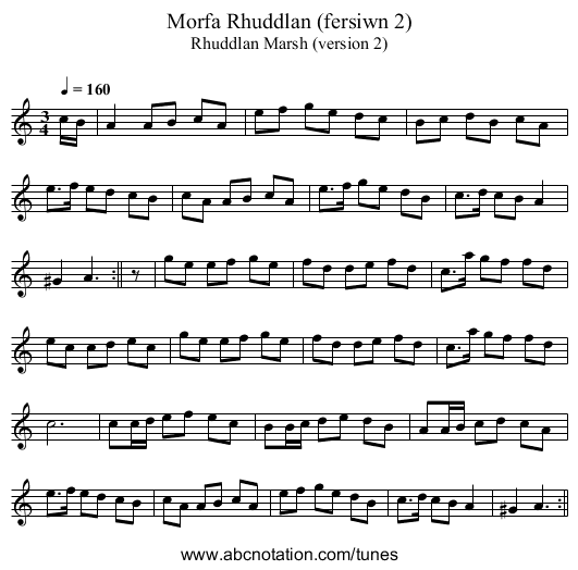 Morfa Rhuddlan (fersiwn 2) - staff notation
