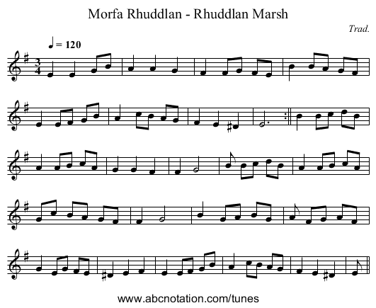 Morfa Rhuddlan - Rhuddlan Marsh - staff notation